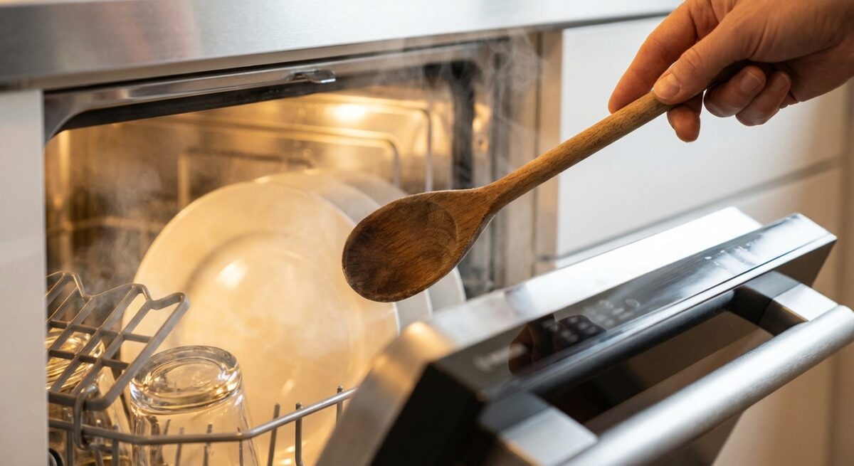 scopri il trucco insolito ma efficace di inserire un cucchiaio di legno nella lavastoviglie a ogni ciclo per migliorare la pulizia e proteggere le stoviglie. leggi di più!
